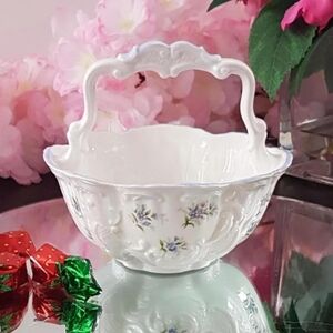 Vintage Queen's Bone China Candy Basket: Forget-Me-Not Sugar Bowl England